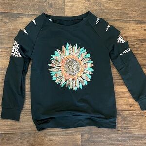 Black Sweatshirt with Sunflower Design